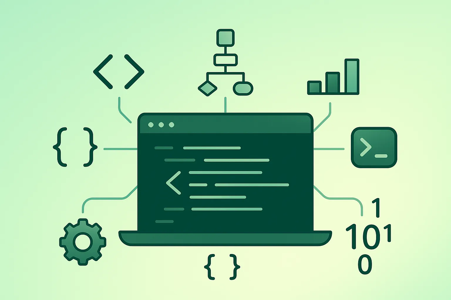 Illustration of a beginner learning programming step by step