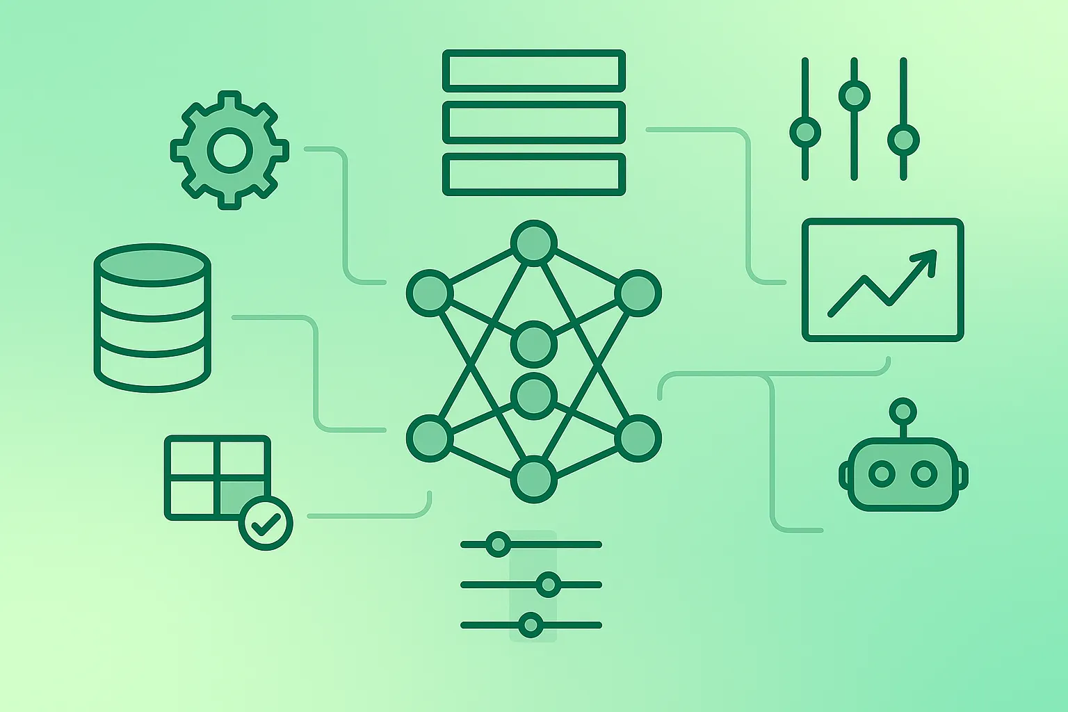 Illustration of machine learning basics: dataset, model training, and predictions