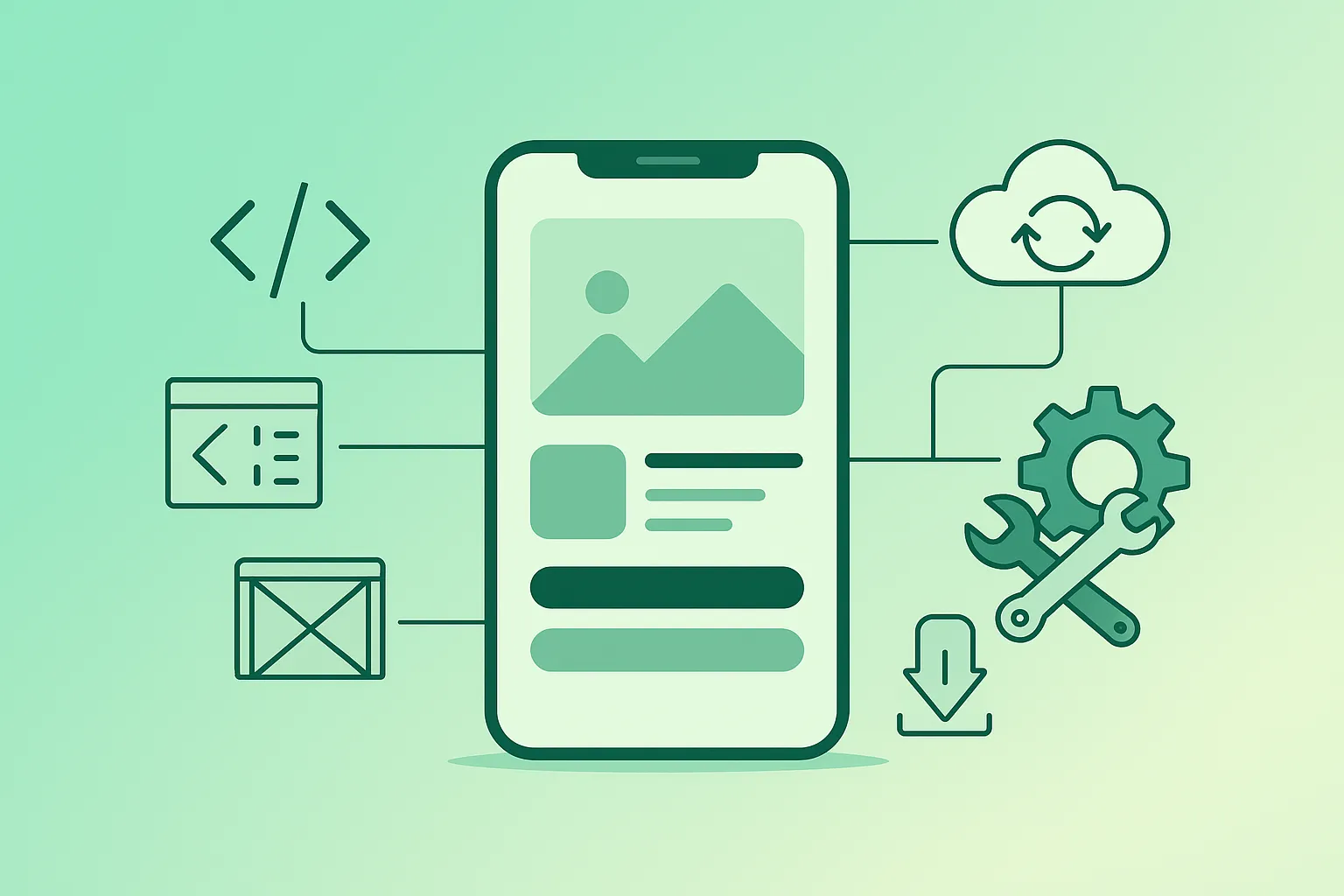 Illustration of mobile app development concepts for beginners