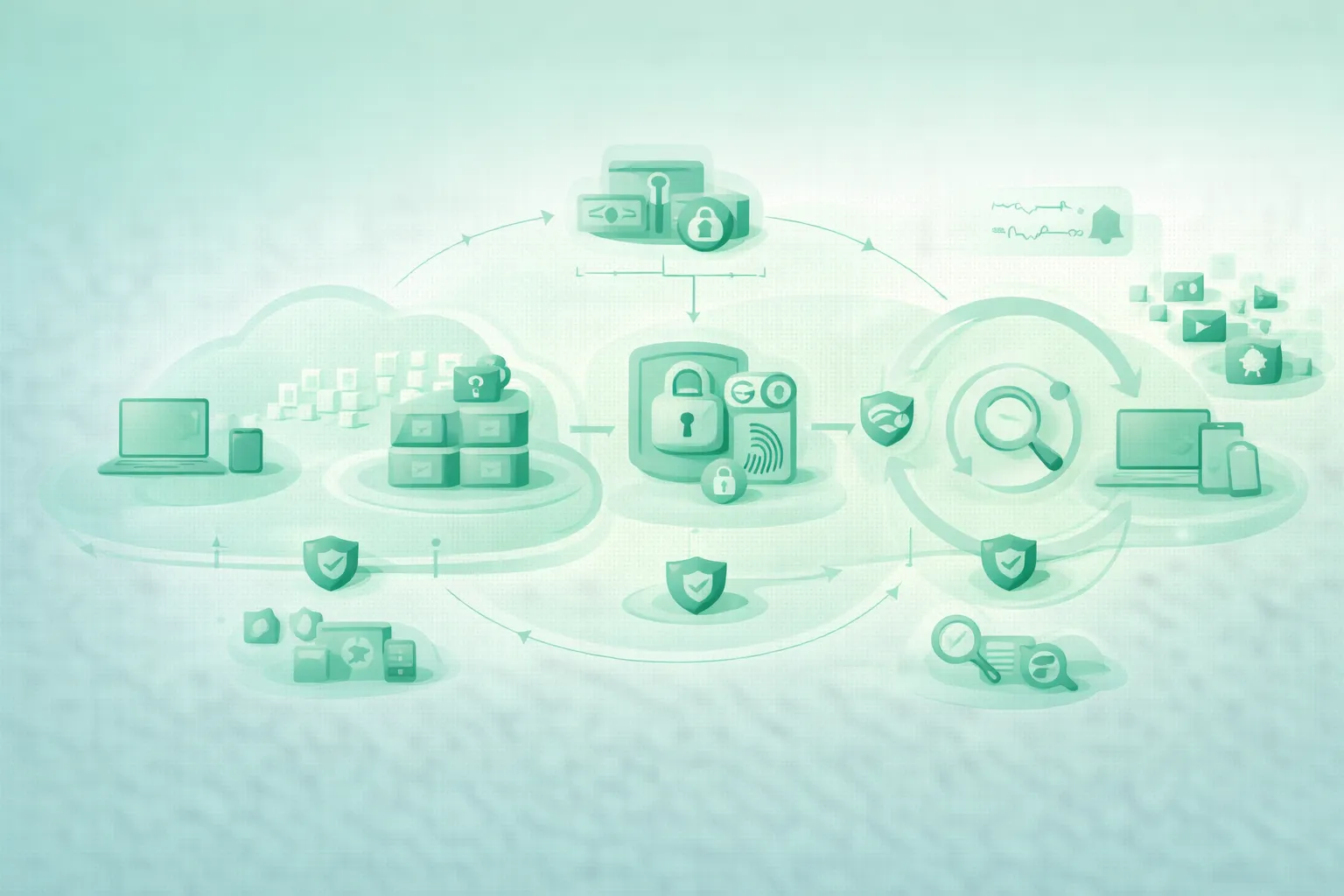 Diagram-style illustration of ransomware readiness for a freelancer with protected backups, multifactor authentication, an updated laptop, isolated recovery copies, client files, incident response, and safe restoration