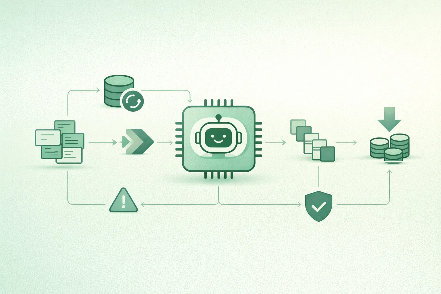 Diagram-style illustration showing caching, batching, and quantization as levers to reduce AI inference costs