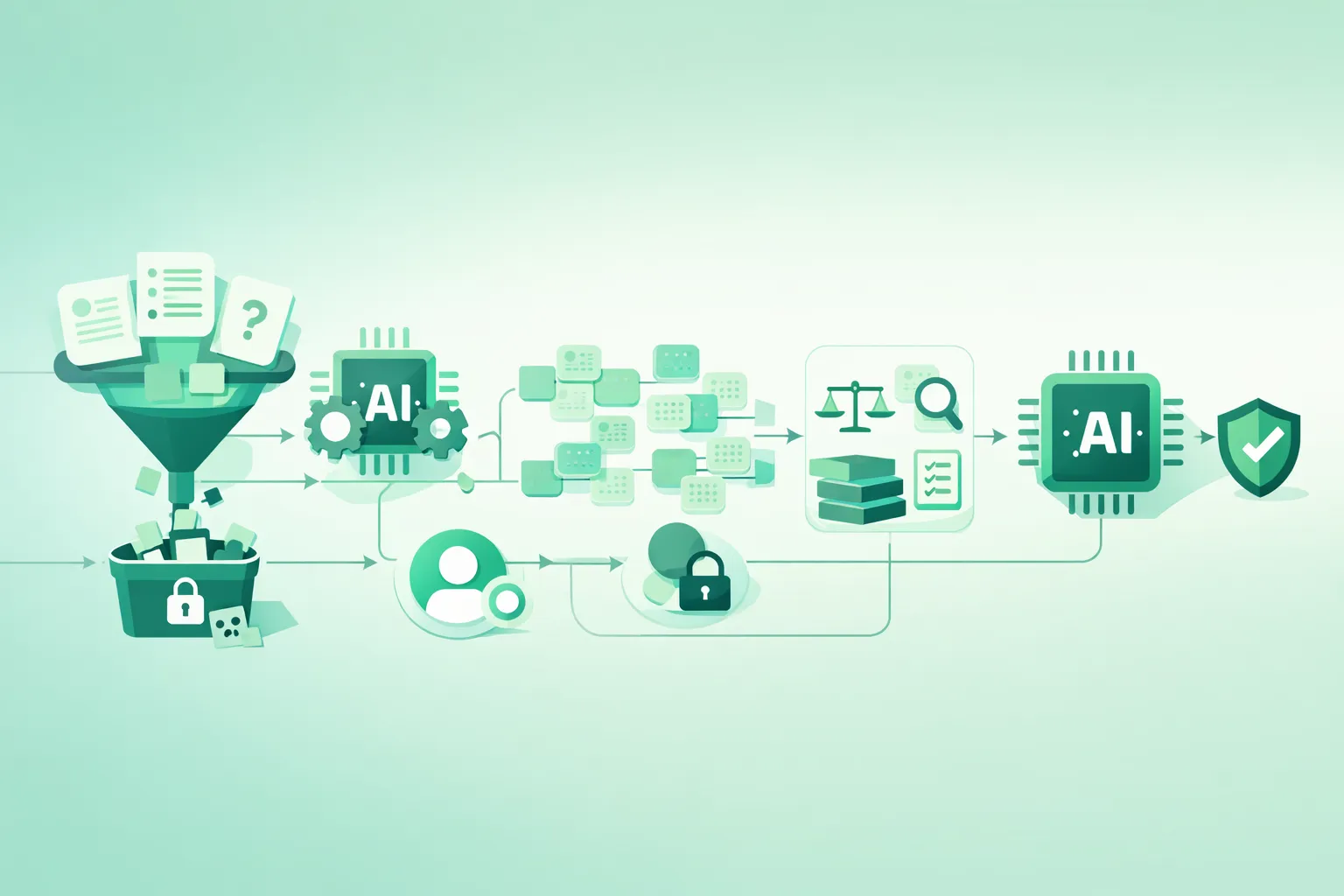 Illustration of a synthetic text dataset pipeline showing generation, filtering, deduplication, and evaluation to prevent performance backfires